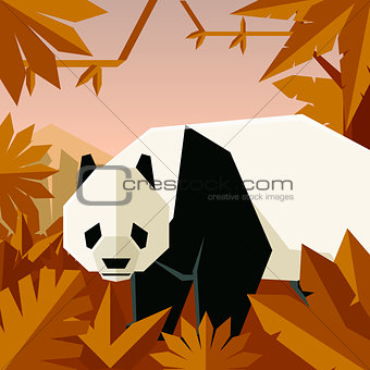 Flat geometric jungle background with Panda