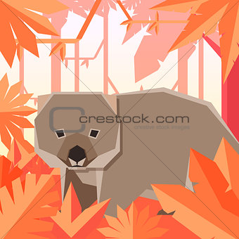 Flat geometric jungle background with Wombat