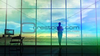 A silhouette of the business lady