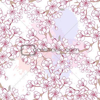 Seamless pattern with sakura. Hand drawn spring