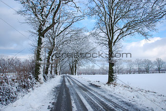 Country road through a wintry landscape