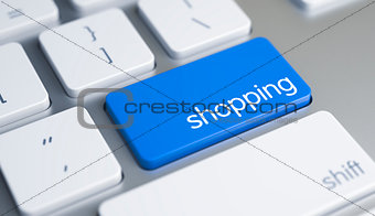 Shopping - Message on the Blue Keyboard Key. 3D.