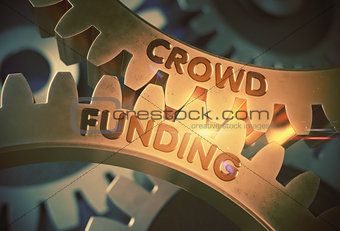Golden Gears with Crowd Funding Concept. 3D Illustration.