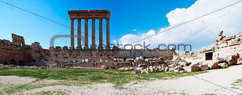 Ruins of Jupiter temple and great court of Heliopolis, Baalbek, Bekaa valley Lebanon