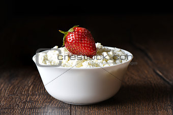 Strawberry in cottage cheese rustic style