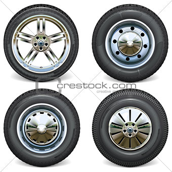 Vector Retro and Modern Car Wheels Side View
