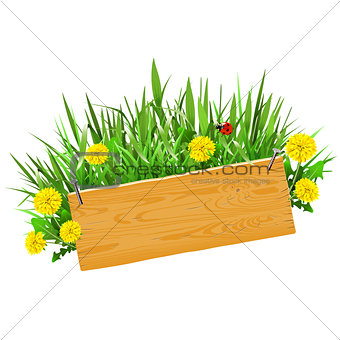 Vector Wooden Plank with Grass