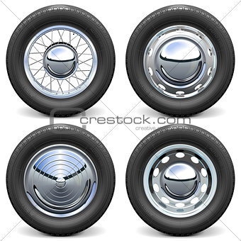 Vector Car Tires with Chrome Disks
