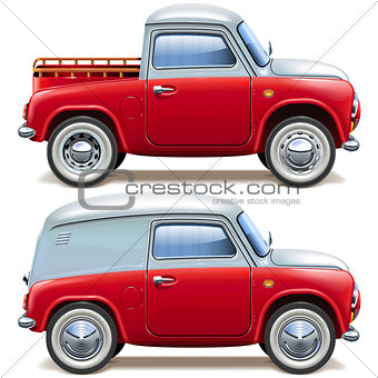 Vector Red Pickup Truck and Minivan