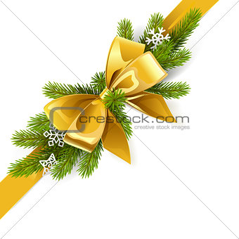 Vector Gold Bow with Fir Branch