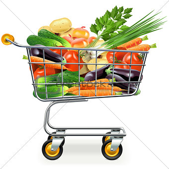 Vector Supermarket Trolley with Vegetables