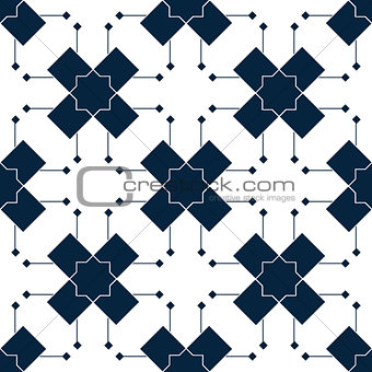 Blue islamic pattern. Oriental tartan texture. Geometric floral seamless pattern. Abstract background. Winter ornament. Vintage wallpaper.