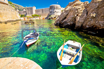 Green sea under Dubrovnik city walls view