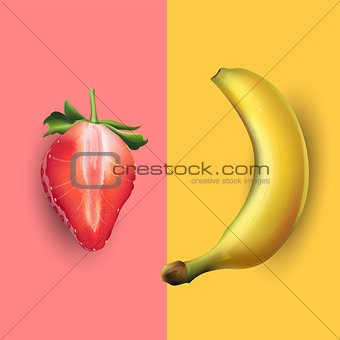 Banana and strawberry. Vector illustration