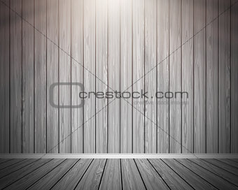 3D grunge wooden room interior with spotlights shining down