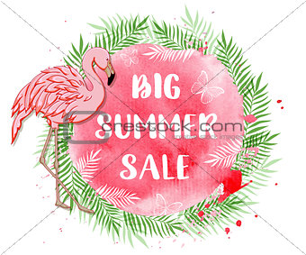 Tropical background for summer sale with flamingo