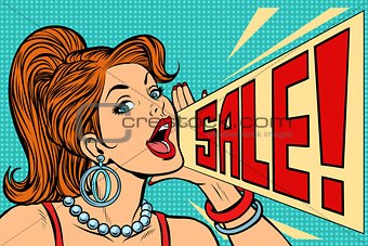 Woman announcing sale