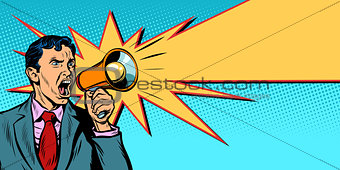 businessman with megaphone yellow ray