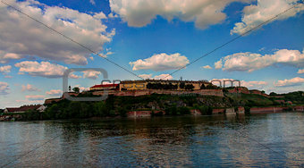 Panoramic view to Petrovaradin fortress and Danub river in Novi Sad, Serbia