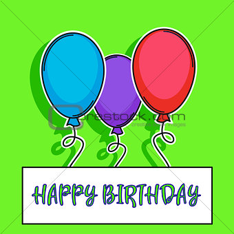 happy birthday card with balloons over green background. vector