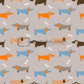 Dog seamless vector taupe colored pattern.