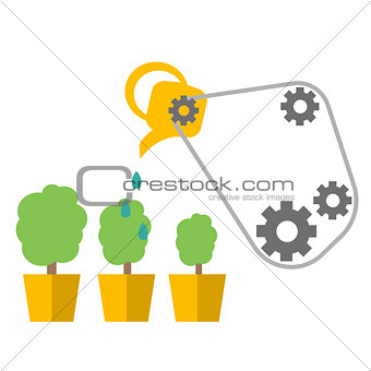 Watering can with flower vector icon. Vector flat cartoon illustration design