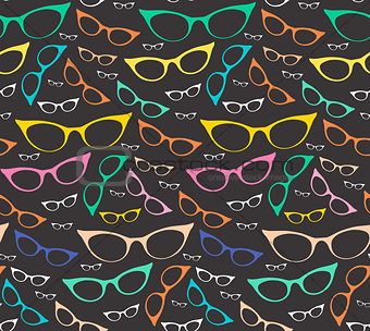 Colorful seamless eyeglasses pattern on dark background