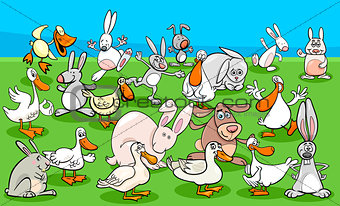 ducks and rabbits farm animal characters group