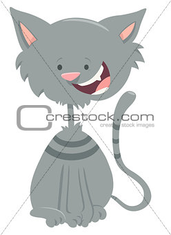happy gray tabby cat cartoon animal character