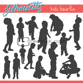 Kids in the park vector silhouettes