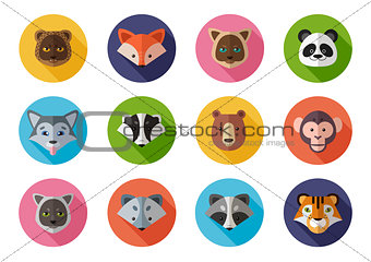 Vector icons set of wild and homes animals on a white background