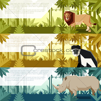 Set of flat banners with african animals