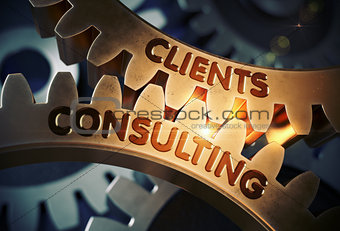 Clients Consulting on Golden Gears. 3D Illustration.