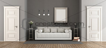 White and gray classic living room