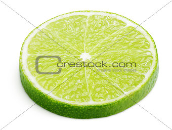 Slice of lime citrus fruit isolated on white