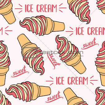 Doodle seamless pattern with ice cream