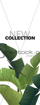 Summer tropical fashion design with exotic palm leaves and plants. Jungle vector floral template for new collection flyer or banner. Vector illustration.