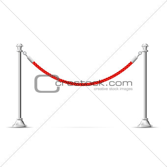 Silver barricade with red rope - barrier rope, vip zone border