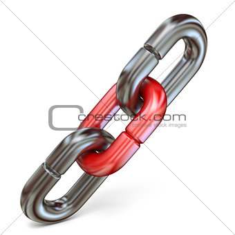 Red chain link connect two metal chain links 3D