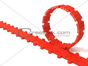 Red puzzle ring rotating over puzzle chain
