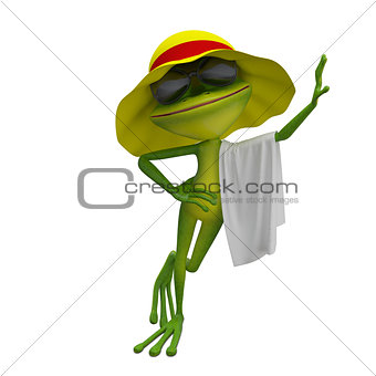 3D Illustration of the Frog in Yellow Panama with Towel