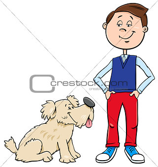 boy with cute dog cartoon illustration