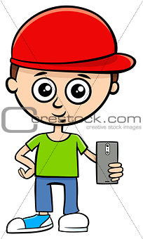 cartoon boy character with smart phone