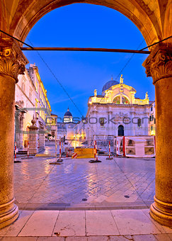 Stradun in Dubrovnik arches and landmarks view at dawn