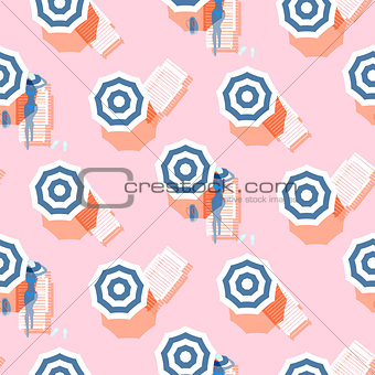 Summer seamless vector pattern. Vintage colors riviera beach top view.