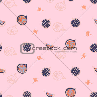 Figs fruit hot pink seamless vector pattern.