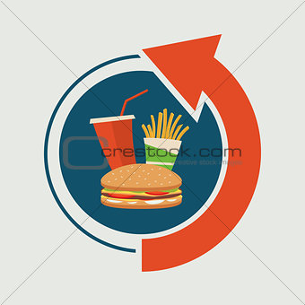 Fast food signboard with arrow