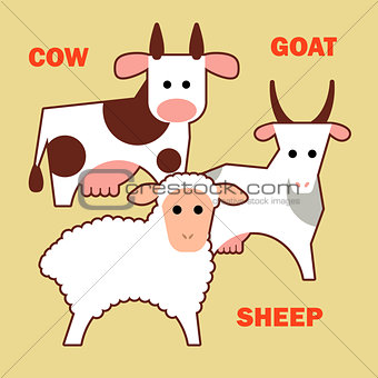 Farm animals cow, sheep and goat simple