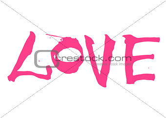 Hand written pink lettering LOVE on a white background for valentines day design poster, greeting card, photo album, banner. Calligraphy vector illustration collection.