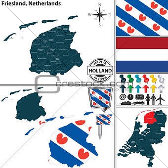 Map of Friesland, Netherlands